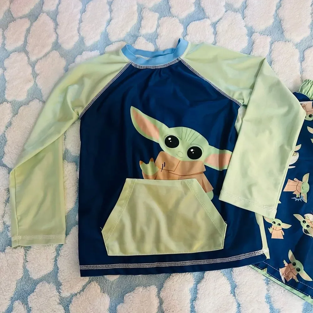 Baby Yoda Swim Trunks Rash Guard Swimsuit Size 6